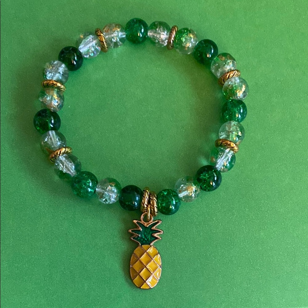 Green and Gold Pineapple Charm Bracelet